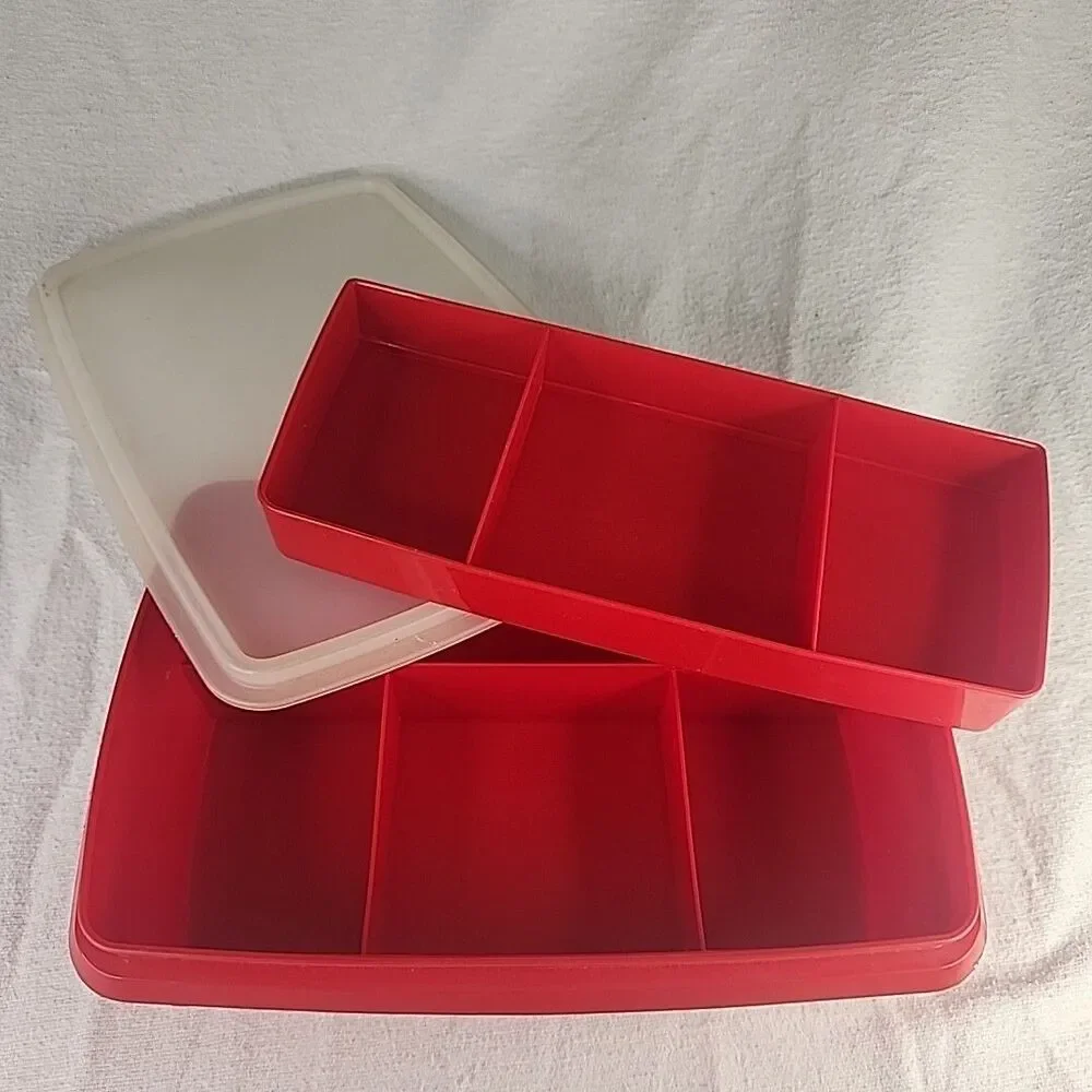 Container Tupperware #767 Stow N Go Organizer Craft Storage W/ Insert & Lid Red